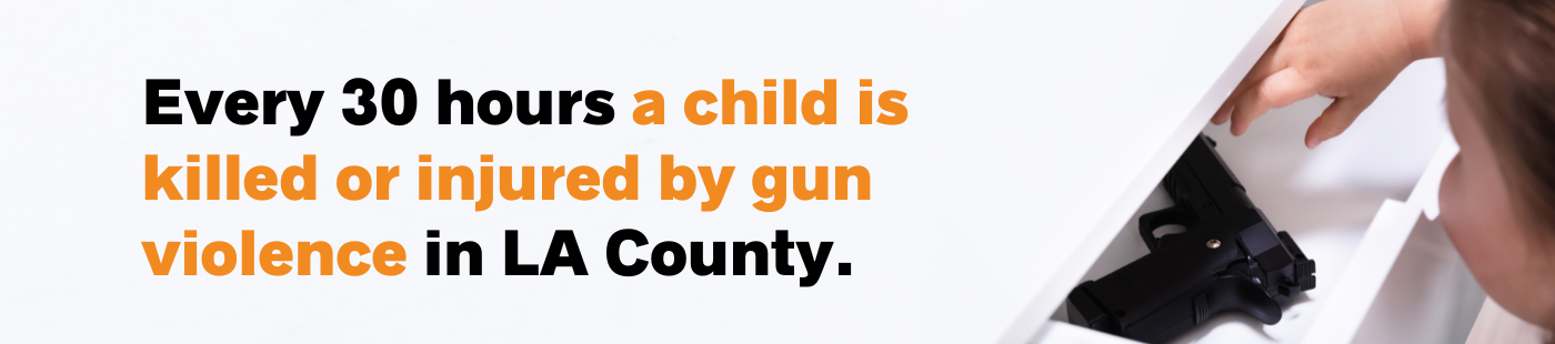 Banner with data fact stating that every 30 hours a child is injured or killed by gun violence